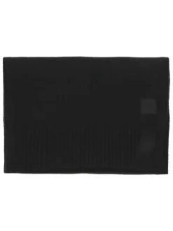 Echarpe en coton et laine mélangé noire en maille fine et logo cousu