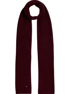 Echarpe en coton mélangé bordeaux unie cotelée avec logo brodé
