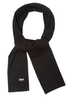 Echarpe noire unie en maille fine avec logo noir et blanc brodé