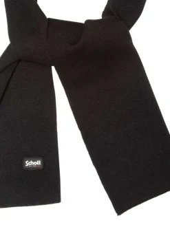 Echarpe noire unie en maille fine avec logo noir et blanc brodé