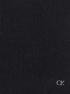 Echarpe en laine noire unie avec logo iconique sur le bas en métallique