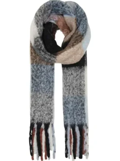 Echarpe multicolore avec des franges aux extrémités et des gros carreaux