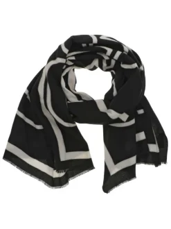 Echarpe noire et blanche avec des imprimée et logo de la marque