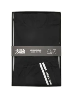 Ensemble de jogging loungewear noir uni coupe fermée avec bandes blanches et branding