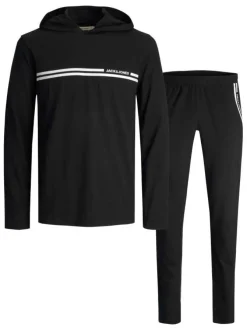 Ensemble de jogging loungewear noir uni coupe fermée avec bandes blanches et branding