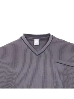 Ensemble de Pyjama court en coton anthracite rayé à coupe large et un col en V