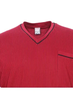 Ensemble de Pyjama court en coton bordeaux rayé à coupe large et un col en V