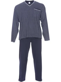Ensemble de Pyjama long en coton marine rayé à coupe large et un col en V