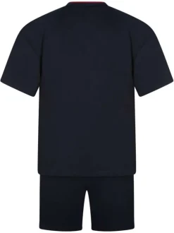 Ensemble de Pyjama marine uni à col en V et à taille élastiquée