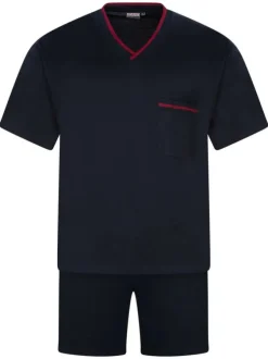 Ensemble de Pyjama marine uni à col en V et à taille élastiquée