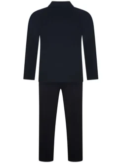 Ensemble de Pyjama marine uni à fermeture boutonnée et taille élastiquée