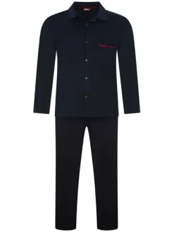 Ensemble de Pyjama marine uni à fermeture boutonnée et taille élastiquée