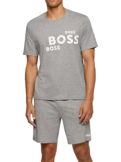 Ensemble pyjama court 100% coton éco-responsable gris uni à coupe décontractée