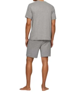 Ensemble pyjama court 100% coton éco-responsable gris uni à coupe décontractée