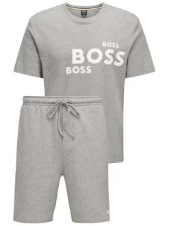 Ensemble pyjama court 100% coton éco-responsable gris uni à coupe décontractée