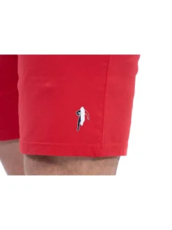 Ensemble pyjama court en coton biologique bleu marine et rouge à coupe fermée, ceinture à lien