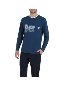Ensemble pyjama long en coton biologique bleu ciel à coupe droite et pantalon uni à cordon de serrage blanc