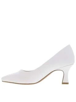 Escarpins blancs décolleté simple avec semelle marron et talon à décroché moyen