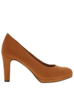Escarpins camel en simili cuir suédine à talon décroché haut