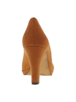 Escarpins camel en simili cuir suédine à talon décroché haut