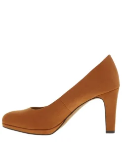Escarpins camel en simili cuir suédine à talon décroché haut