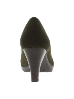 Escarpins à décolleté arrondi et talon bottier vert olive effet cuir suède all over