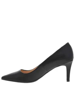 Escarpins décolleté simple en cuir noir à semelle antidérapante à talon aiguille