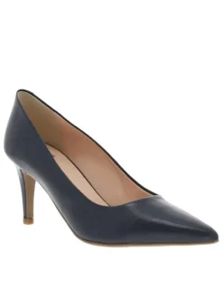 Escarpins en cuir bleu marine, première cuir à enfiler, à talon haut stiletto