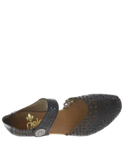 Escarpins en cuir bleu marine à talon bottier avec une bande auto-agrippante