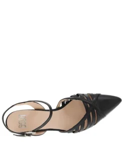 Escarpins en cuir noires à talon décroché moyen avec multiples brides
