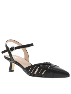 Escarpins en cuir noires à talon décroché moyen avec multiples brides
