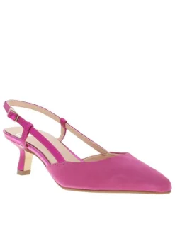 Escarpins en cuir nubuck fuchsia aspect métallisé à talon décroché moyen