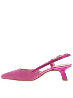 Escarpins en cuir nubuck fuchsia aspect métallisé à talon décroché moyen