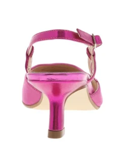 Escarpins en cuir nubuck fuchsia aspect métallisé à talon décroché moyen