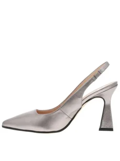 Escarpins en cuir rose gold aspect métallisé avec un talon entonnoir