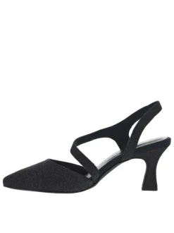 Escarpins marine à paillettes avec semelle noire et talon décroché moyen