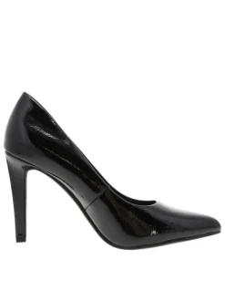 Escarpins noirs vernis avec semelle à talon décroché haut et fin