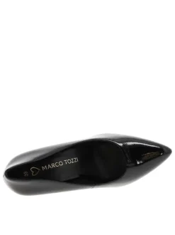 Escarpins noirs vernis avec semelle à talon décroché haut et fin