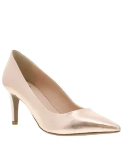 Escarpins roses gold décolleté simple en cuir à talon aiguille