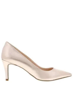 Escarpins roses gold décolleté simple en cuir à talon aiguille