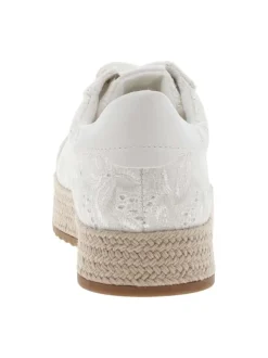 Espadrilles blanches en tissu avec semelle crantée beige et oeillets dorés