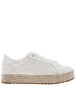Espadrilles blanches en tissu avec semelle crantée beige et oeillets dorés