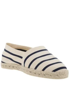 Espadrilles femme à rayures écrues et semelle de corde