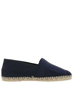 Espadrilles mixtes en tissu marine avec une semelle plate et Slip-on