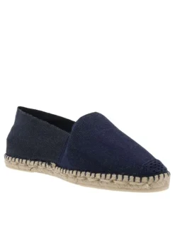 Espadrilles mixtes en tissu marine avec une semelle plate et Slip-on