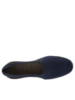 Espadrilles mixtes en tissu marine avec une semelle plate et Slip-on