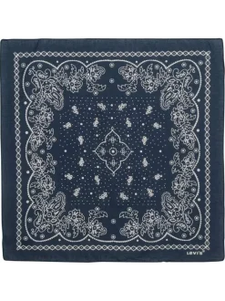 Foulard carré en coton marine orné d'un motif cachemire contrasté