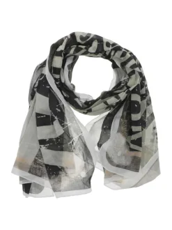 Foulard en coton blanc transparent avec des imprimés noirs et rouges