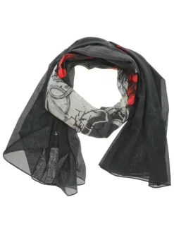 Foulard en coton noir transparent avec des imprimés rouges et blancs