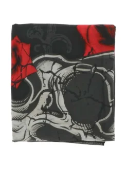 Foulard en coton noir transparent avec des imprimés rouges et blancs